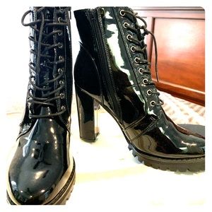 Black patent leather booties
